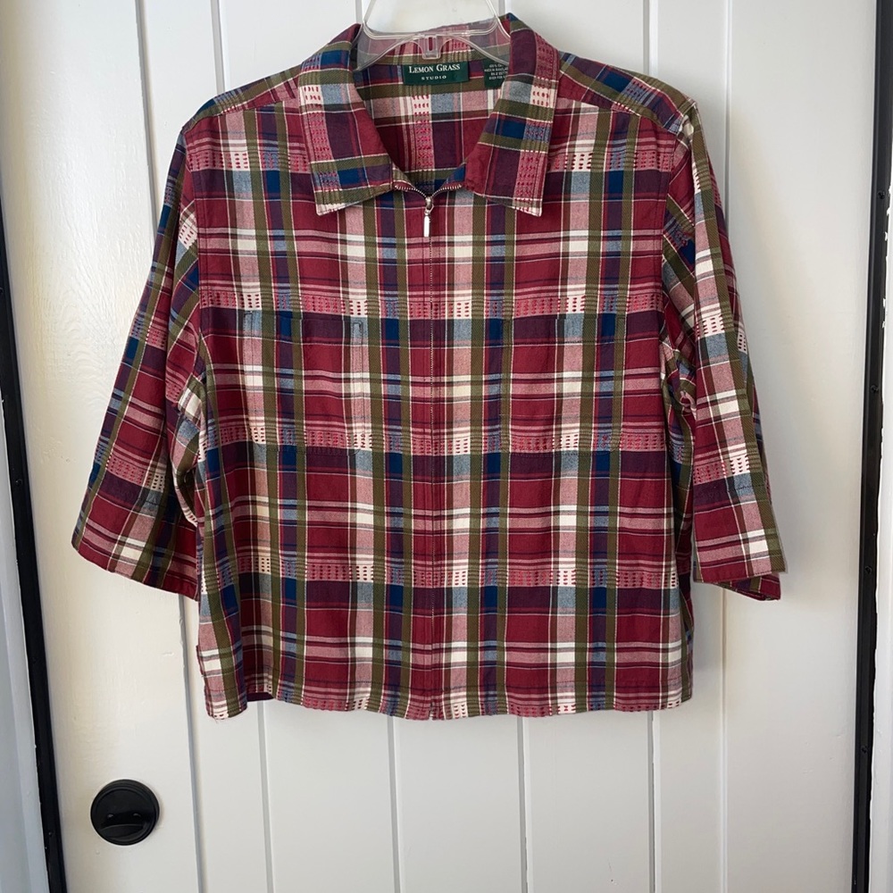 Plaid Zip Up Shirt Lemon Grass Studio Size L